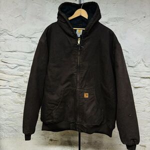 Vintage Carhartt Canvas Jacket Dark Brown Hooded Zip Up Coat J130 DKB 3XLT Tall